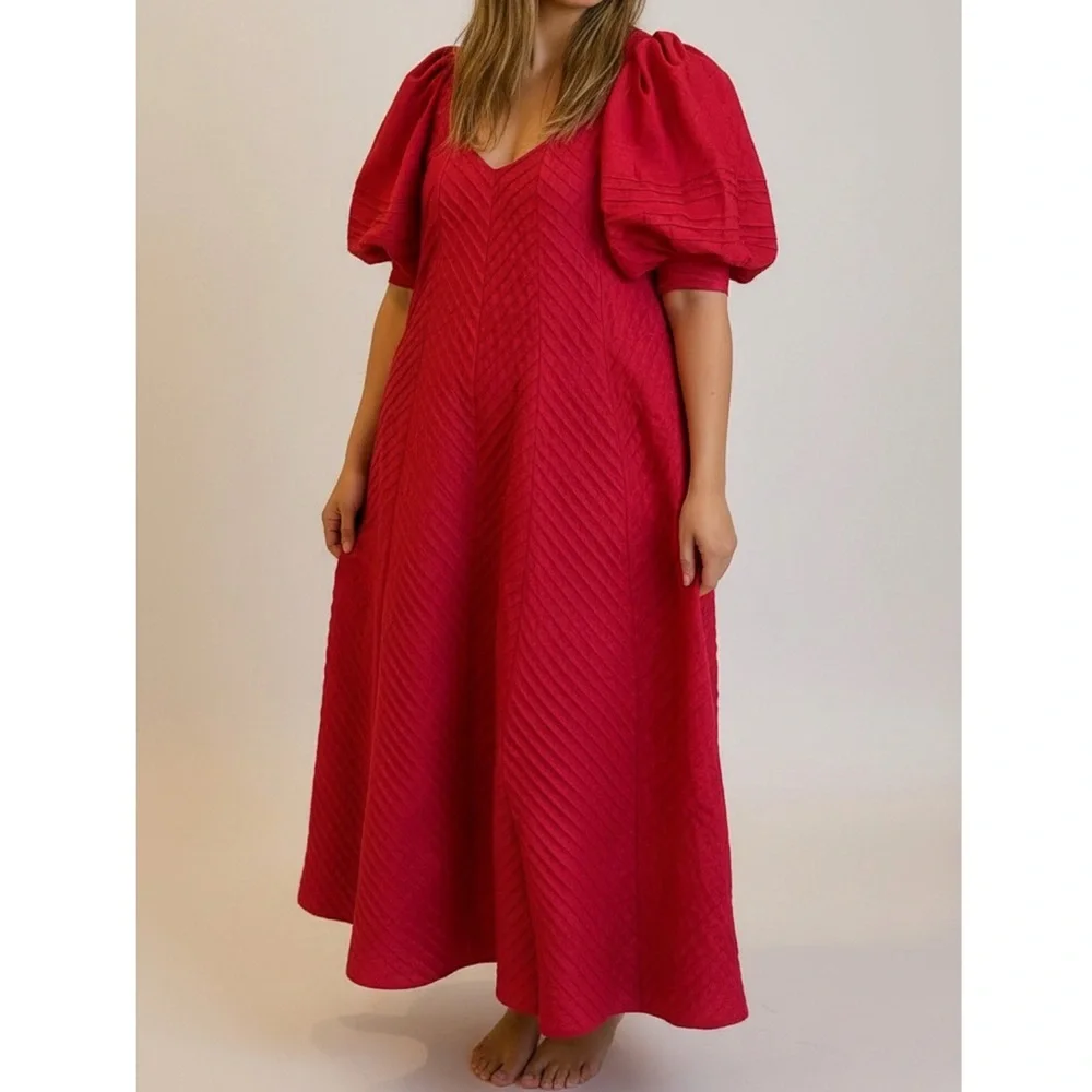 ODET Cherie Chevron Mumu Linen Dress, Red, Medium - Picture 5 of 14